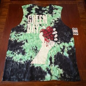 NWT Green Day American Idiot Muscle Tank Top 2XL 2017 Red Tie Dye Band Tee